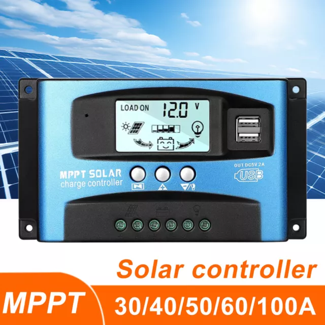 Controlador de carga de panel solar 10-100A MPPT/PWM 12V/24V regulador LCD doble USB