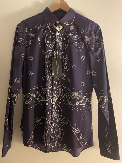 Burberry Shirt, Prorsum 2015 Purple Paisley Shirt - size S/39