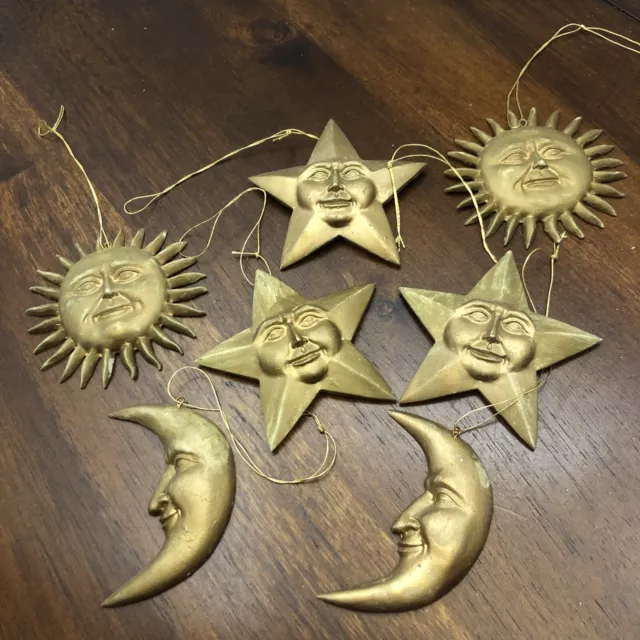 Moon Face Christmas Ornament Hanging Decor Celestial Sun Stars Lot/7 Boho Style