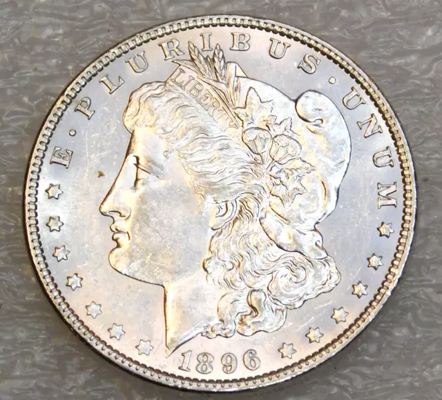 1896 P Morgan Silver Dollar AU/BU White Frosty Luster in saflip #H882