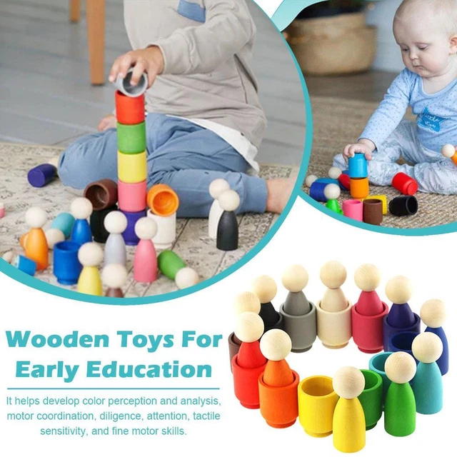 Rainbow Balls in Cups Montessori Toy with 12 Balls and Cups 12 Bowl Spoon^ S0M1