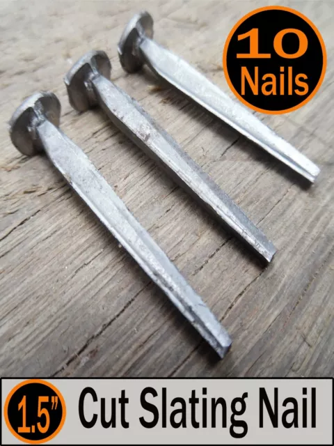 (10) 1.5" - CUT SLATING NAILS  - Vintage Antique - 4d