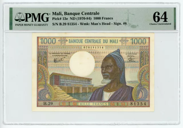 Mali 1000 Francs 1970-1984 P-13e PMG 64 Choice UNC