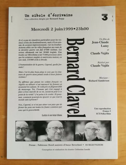 Television Dossier De Presse Un Siecle D'ecrivains Bernard Clavel 1999