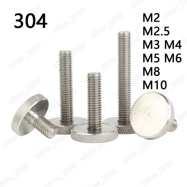 304 Stainless Steel Knurled Thumb Screws Round Large Flat Head M2 M3 M4 M5 M6 M8