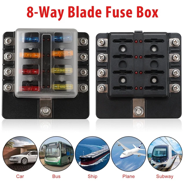 8 Way Auto Blade Fuse Box Block Holder LED Indicator for 12V 32V Car Marine Boat