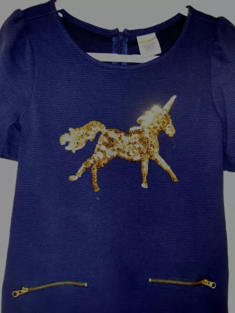 Abito da ragazza GIMBOREE Età 7 Paillettes Cavallo Navy In perfette condizioni! 2