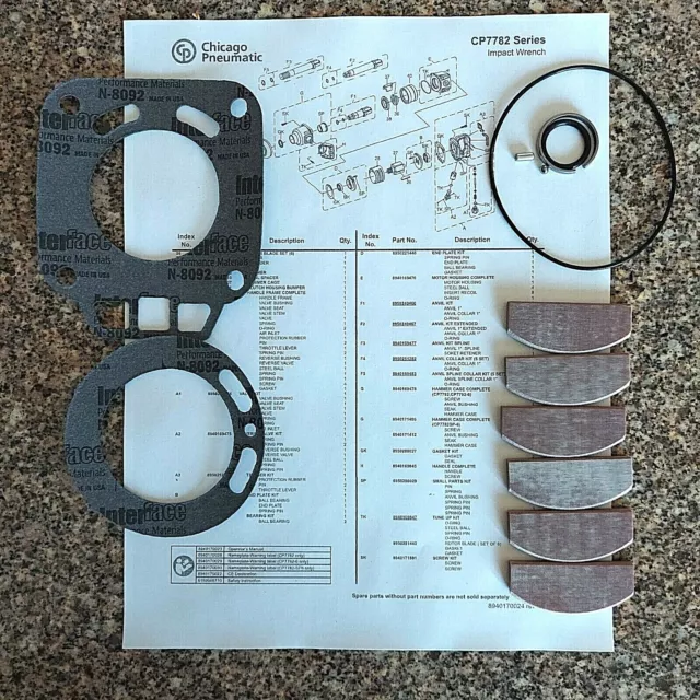 Chicago Pneumatic 7782 Tune Up Kit 8940169847 + 1" Ring Kit With Free Shipping