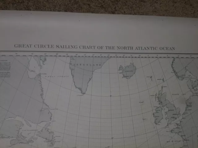 GREAT CIRCLE SAILING CHART of North Atlantic #1280 US Navy 1942 free US shipping