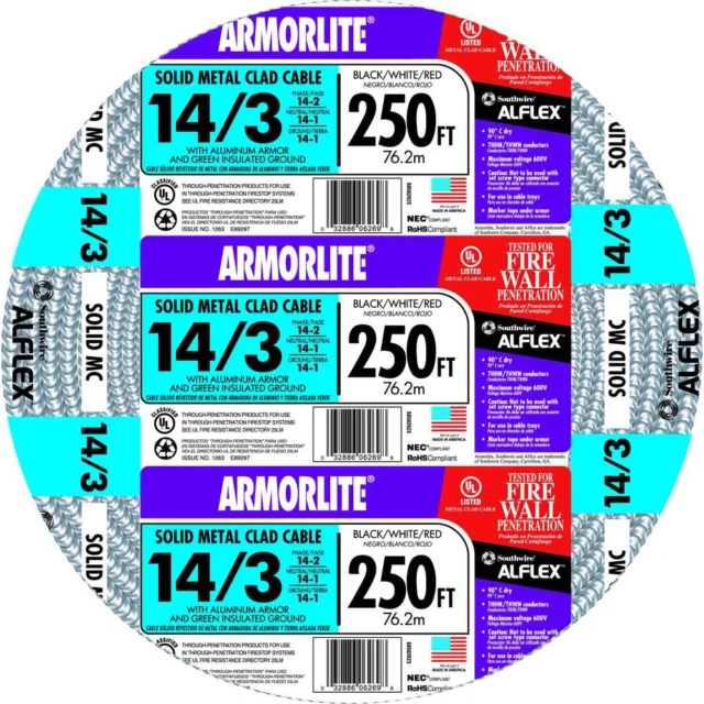 Southwire 250ft14/3 Armorlite Type Mc Aluminum Armored Cable