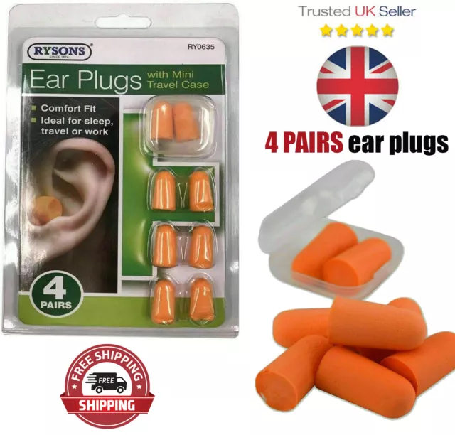 🔥8x Classic Soft Foam Ear Plugs Anti Noise Reusable With Travel Case Sleep Work