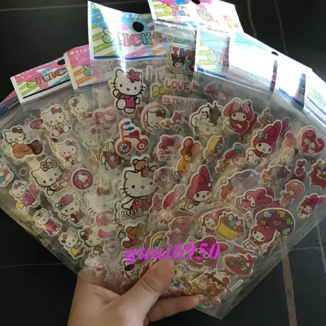 10 sheets Girl's Hello Kitty My Melody 3D Bubble Stickers Classical Reward Gift