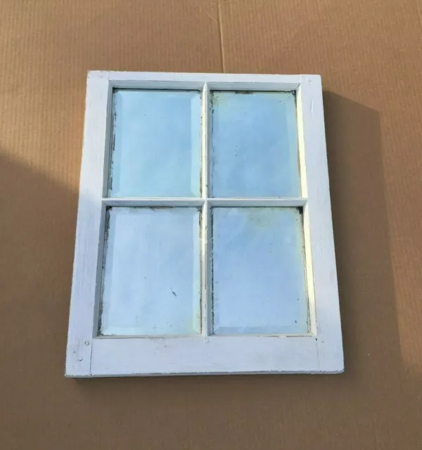 Antique Single 18x21 4 Lite Beveled Mirror Window Sash Shabby VTG Chic 202-22B