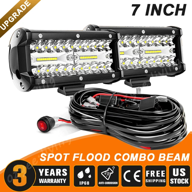 2x 7inch 800W LED Work Light Bar Flood Spot Combo Fog Lamp Offroad Truck+ Wiring