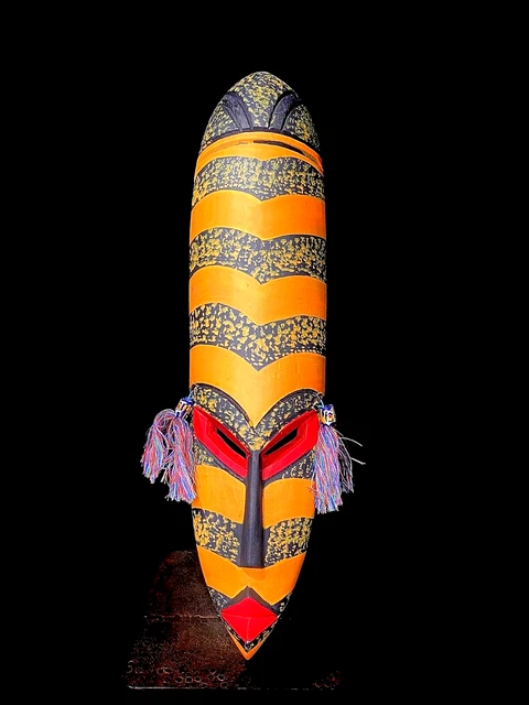 Maschera facciale tribale africana in legno intagliato a mano vintage...