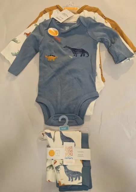 Carter's Baby Boy Long Sleeve Bodysuit 3 Piece Set W/ Pants 3 Month NWT Dinosaur