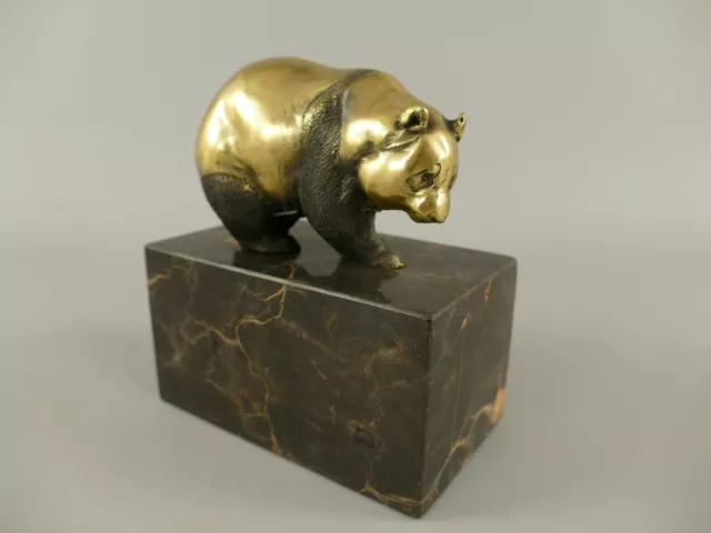 Bronzeskulptur Panda Tier Bronze Figur Pandabär auf Marmorsockel