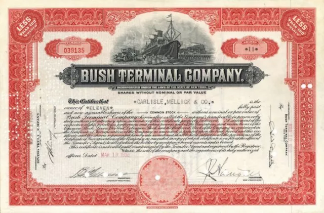 Bush Terminal Co. - 1930's-40's dated Shipping Stock Certificate - Available in