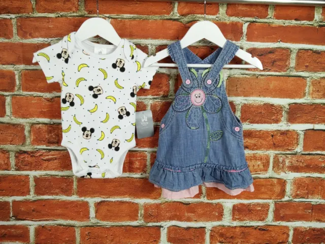 Baby Girls Bundle Age 6-9 Months Next Disney Mickey Pinafore Vest Sunflower 74Cm