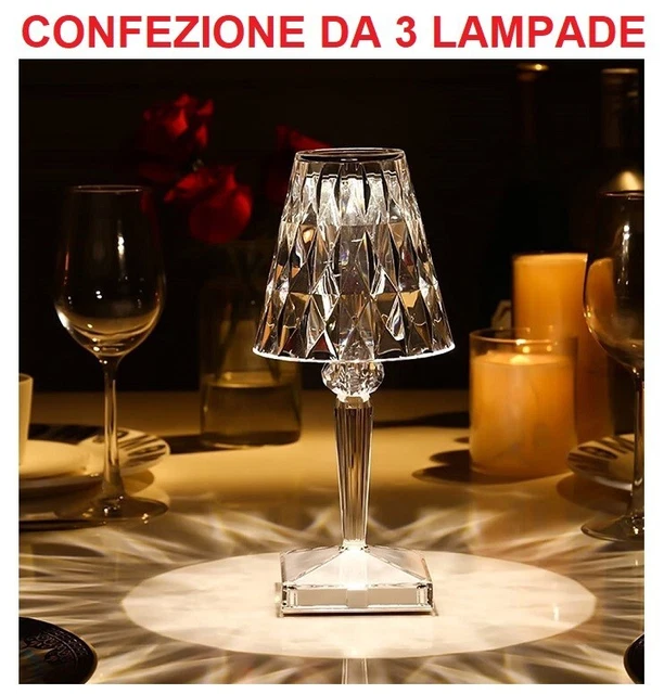 Lampada Da Tavolo Led Ricaricabile Tipo Cristallo Poldina Batteria Touch