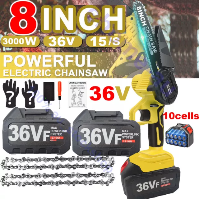 8inch Mini Cordless Electric Chainsaw 2Battery-Powered Wood Cutter Rechargeable