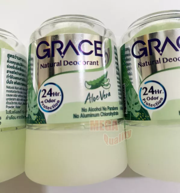 3 x 50 g. GRACE NATURAL CRYSTAL DEODORANT ALOE VERA EXTRACT ALUM ROLL ON 24 HR. 3