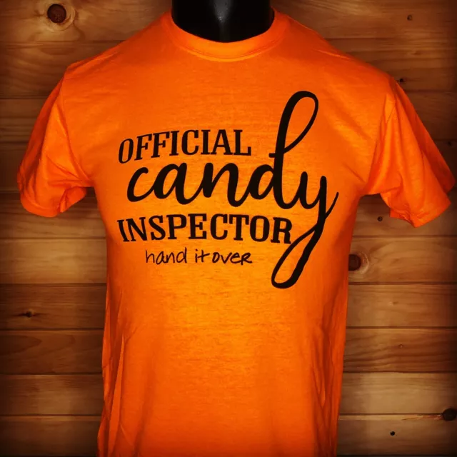 HALLOWEEN Tshirt "OFFICIAL CANDY INSPECTOR" Trick or Treat - Safety Orange