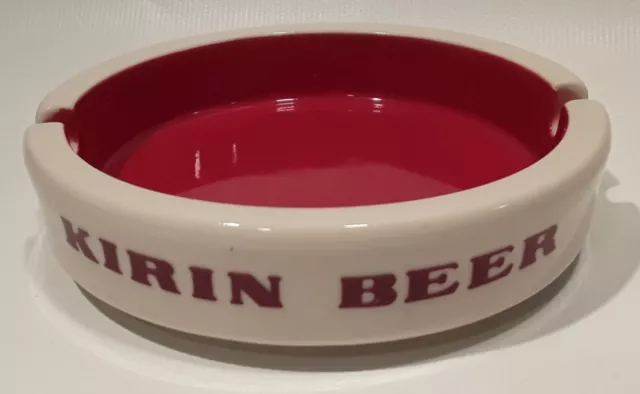 Vintage Kirin Beer Ceramic Advertising Ashtray Red & White Sakura Made in Japan