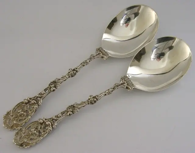 VICTORIAN CAST STERLING SILVER SERVING SPOONS ENGLISH ROSES 1892 94g ANTIQUE