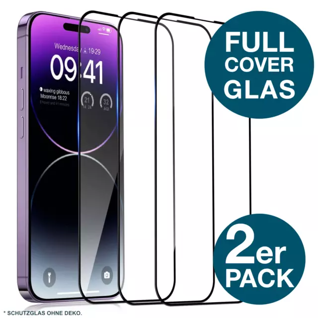 2x Stück Full Screen Panzerfolie Glas f. iPhone 14 13 12 11 Pro 9D Displayschutz