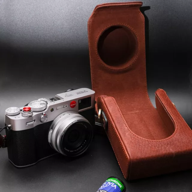 Genuine leather Camera Case Cover Full Body Fit For Fujifilm X-100V Brown Bag
