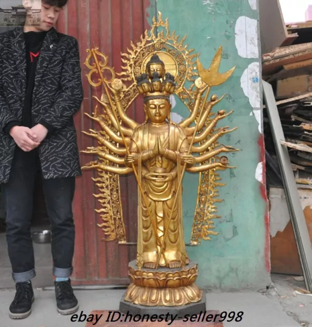 56" Huge Old Chinese Buddhism Bronze gilt Avalokitesvara Guanyin Kwan-yin Statue