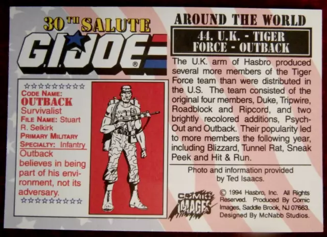 G.I. Joe 30th Salute - Card #44 - UK: Tiger Force - Outback - Comic Images 1994 2