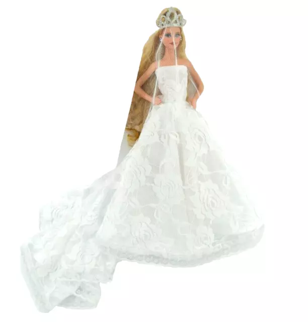 New Barbie Doll Clothes WHITE LACE & SATIN WEDDING GOWN~VEIL