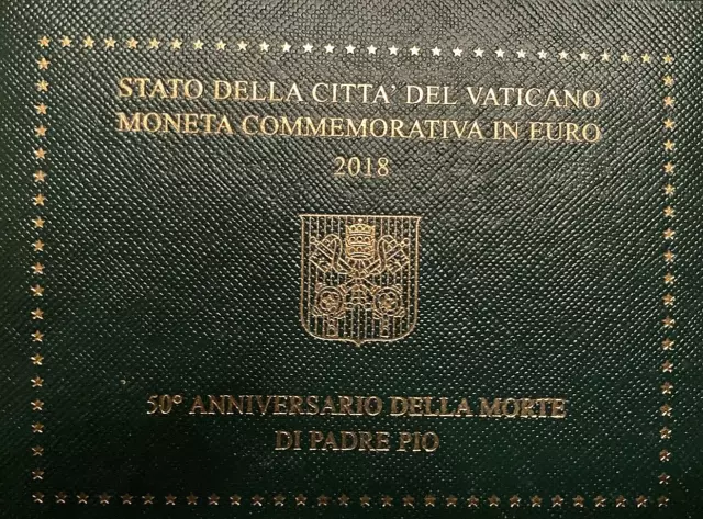 2 EURO COMMEMORATIVO VATICANO 2018 FDC UFFICIALE 50° morte Padre Pio