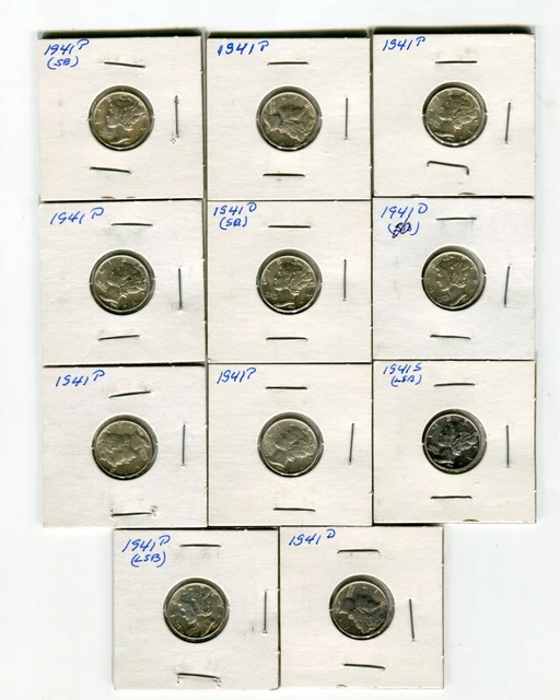 Lot of 11 Mercury 1941 P-D-S....All  Borderline AU-BU....Problem free!