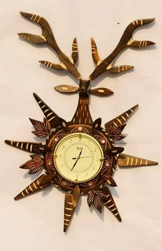 Verre en Bois Cerf Décor Maison Beau Article Horloge Murale, Marron