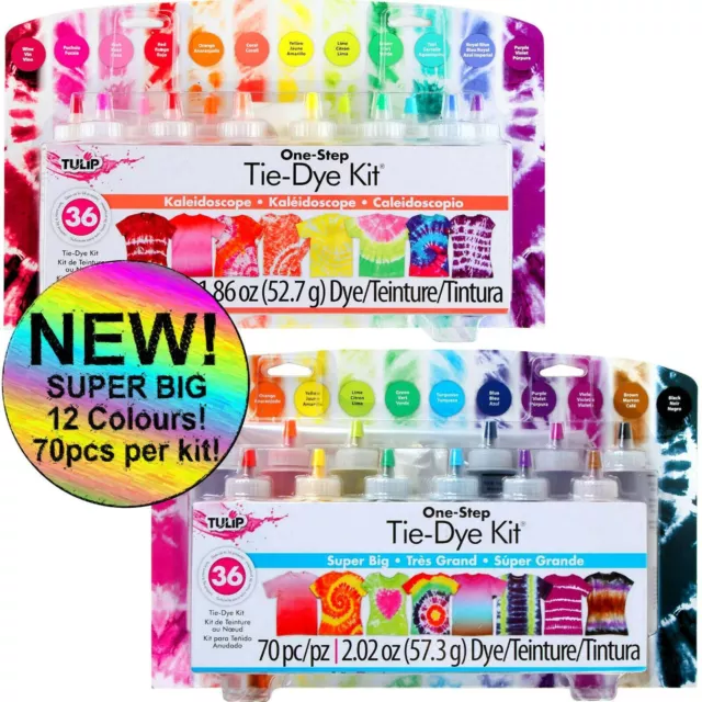New! TULIP SUPER BIG 70pc One Step Fabric Tie Dye Kit 12 Colours Bottles Tiedye