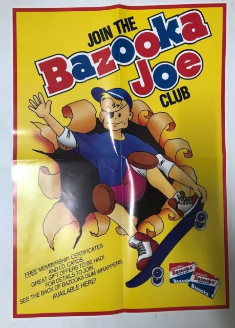 BAZOOKA JOE MILK BAR SHOP ADVERTISING CLUB POST FROM 1980's FOLDED IN 4