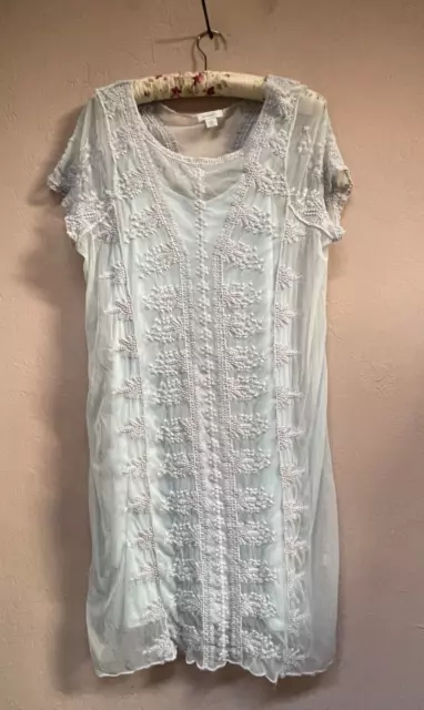 Sundance Womens Size XL Short Sleeve Embroidered Lace Dress Light Green Lined