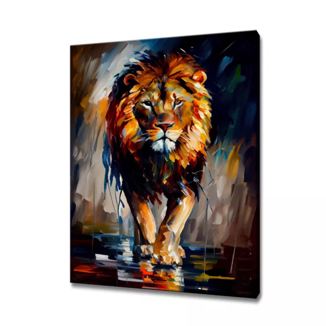 Colourful Lion Wild Cat Animal Painting Style Canvas Print Wall Art Home Decor