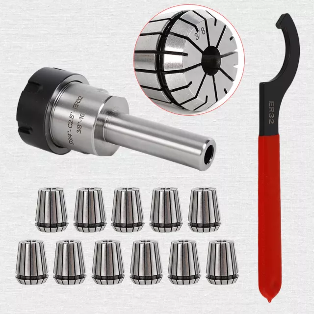 NEW 11Pcs ER32 Collet Set Chuck Straight Shank 3/4 Drawbar & ER32 Thread Spanner