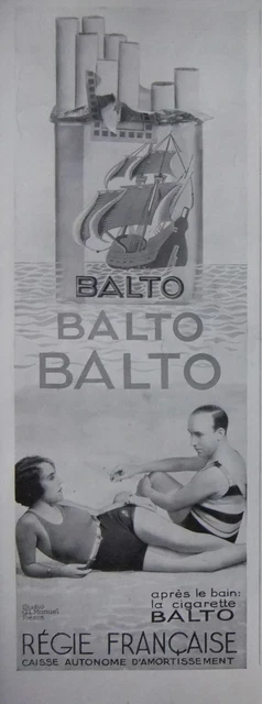 1933 Balto After Bathing Cigarettes Press Advertisement - Tobacco