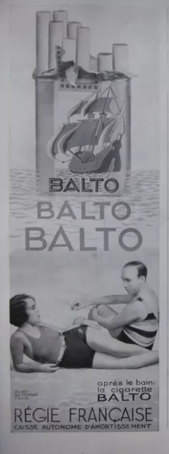 Publicité De Presse 1933 Cigarettes Balto Après Le Bain - Tabac