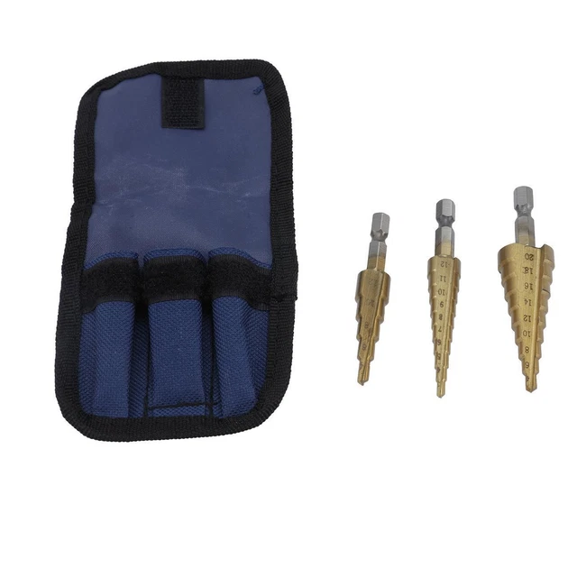 3Pcs Drill Bit Set Steel Titanium Nitride Coated Step Quick Change 1/4" Shank