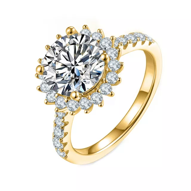 2.38 Carats Coupe Ronde Moissanite Bague Solitaire Fiançailles 18K or Jaune