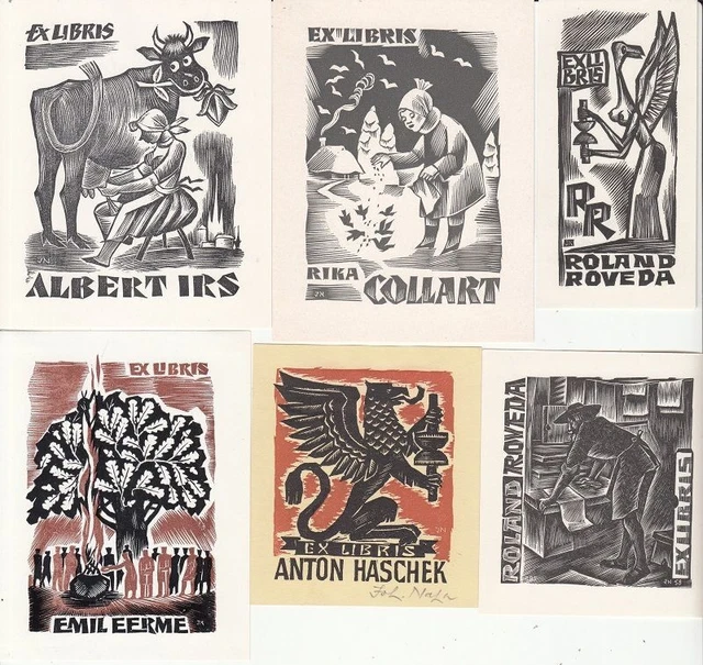 11 Exlibris Bookplate Hochdrucke Johann Naha 1902-1982 Konvolut Lot 1