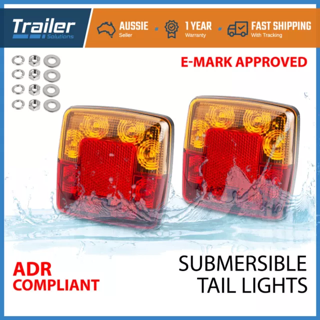 2PC 8  LED Submersible Waterproof Trailer Tail Lights Caravan Truck Boat Kit AU