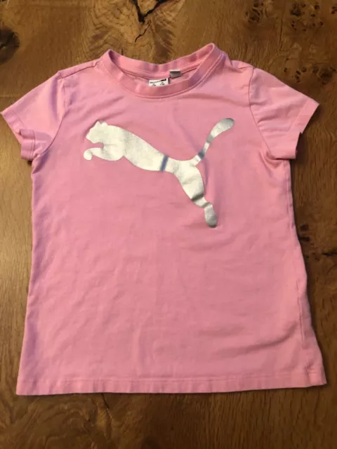 Puma girls tshirt small S 7/8 pink silver puma short sleeved 100% cotton