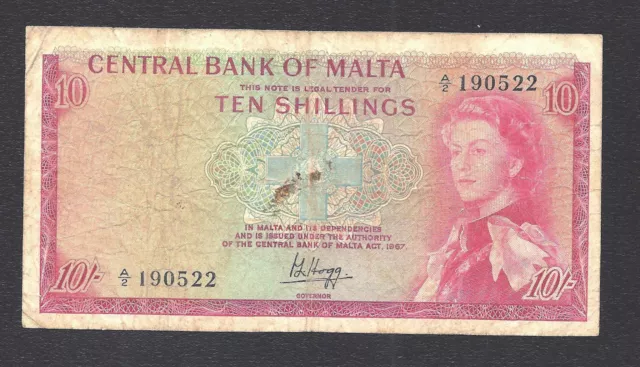 Malta 1968 10 Shillings ( Signed Hogg ) P# 28